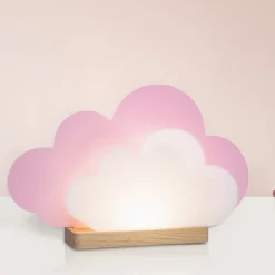 LED tafellamp Wölkchen, roze, hout, 3000 K, dimbaar