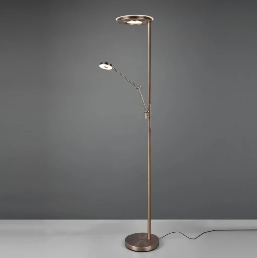 LED uplighter Barrie met leeslampje antiek messing