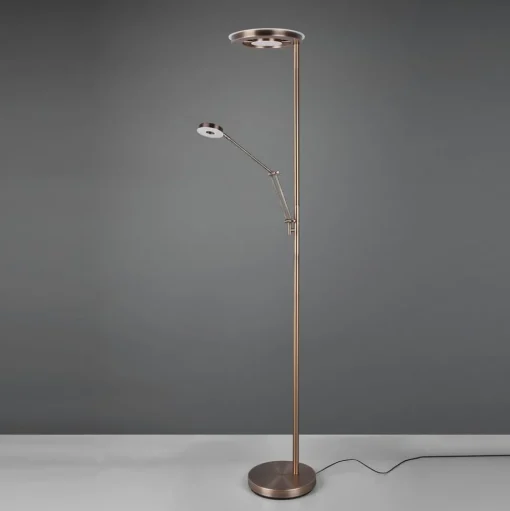LED uplighter Barrie met leeslampje antiek messing