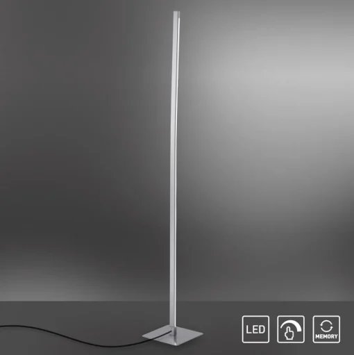LED vloerlamp Bella, recht, hoekige voet, staal