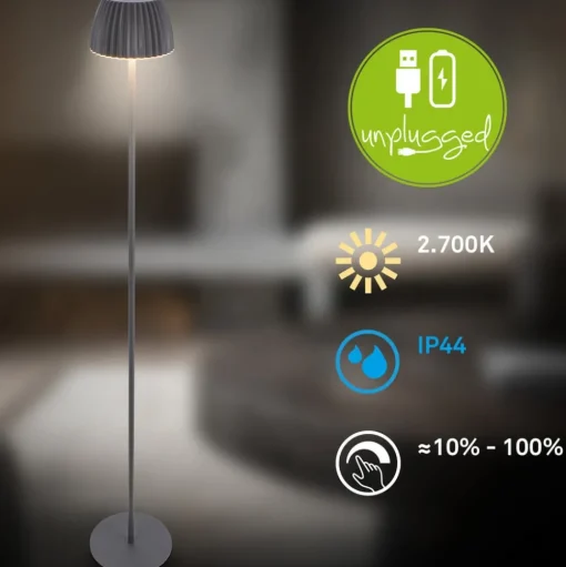 LED vloerlamp Brilo unplugged Riffle, antraciet