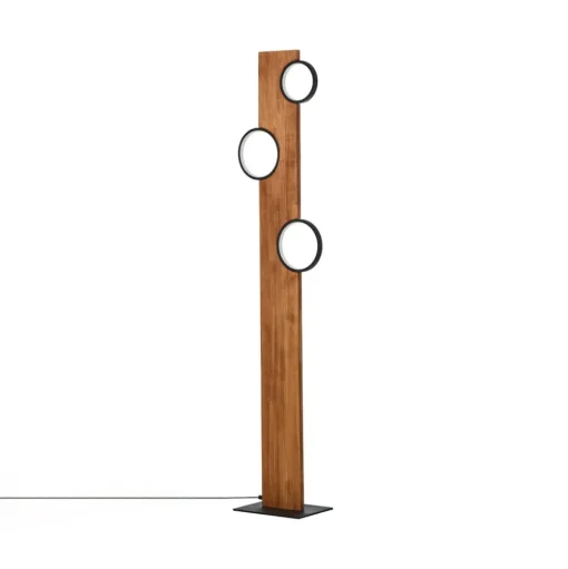 LED vloerlamp Cheesy van hout, 3-lamps