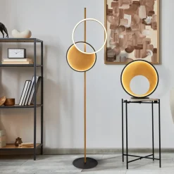 LED vloerlamp Curio, houtlook
