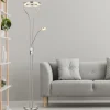 LED vloerlamp Ebro, hoogte 194 cm, nikkelkleurig, 2-lamps.