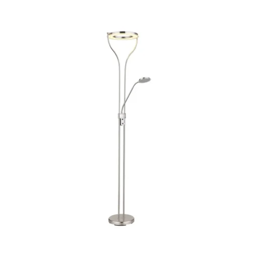 LED vloerlamp Ebro, hoogte 194 cm, nikkelkleurig, 2-lamps.