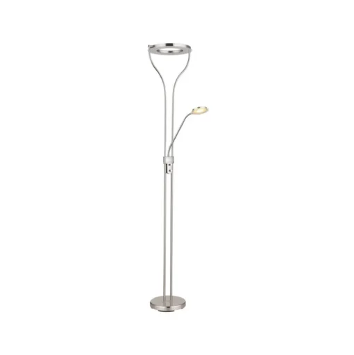 LED vloerlamp Ebro, hoogte 194 cm, nikkelkleurig, 2-lamps.
