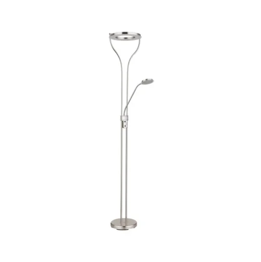 LED vloerlamp Ebro, hoogte 194 cm, nikkelkleurig, 2-lamps.