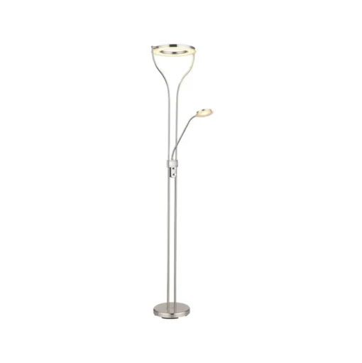 LED vloerlamp Ebro, hoogte 194 cm, nikkelkleurig, 2-lamps.