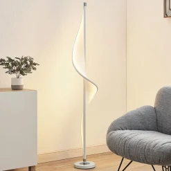 LED vloerlamp Edano, 154 cm, wit, textiel, dimbaar