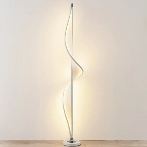 LED vloerlamp Edano, 154 cm, wit, textiel, dimbaar
