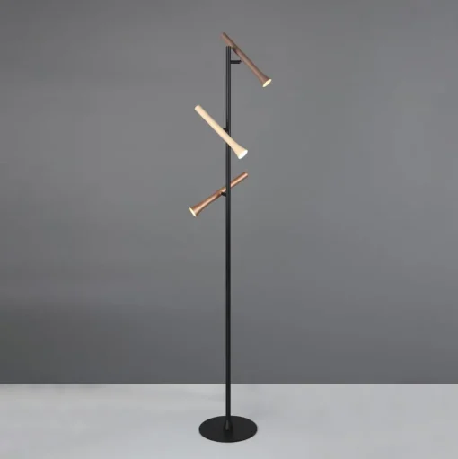 LED vloerlamp Fiato, 3-lamps, mat zwart, metaal, dimmer
