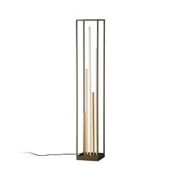 LED vloerlamp Grid, zwart/goud, metaal, CCT, dimbaar