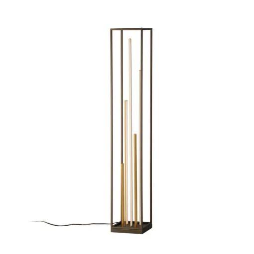 LED vloerlamp Grid, zwart/goud, metaal, CCT, dimbaar