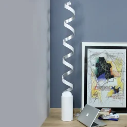 LED vloerlamp Helix, hoogte 152 cm, wit-zilver