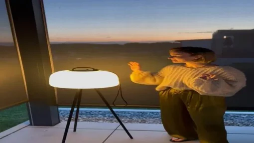 LED vloerlamp Kettle Tripod metaal, kap 36cm