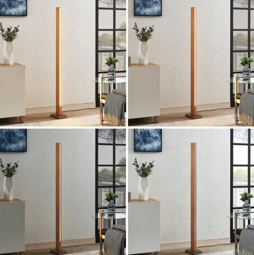 LED vloerlamp Lucande Tamlin, 152 cm, hout, beuken, 3000K