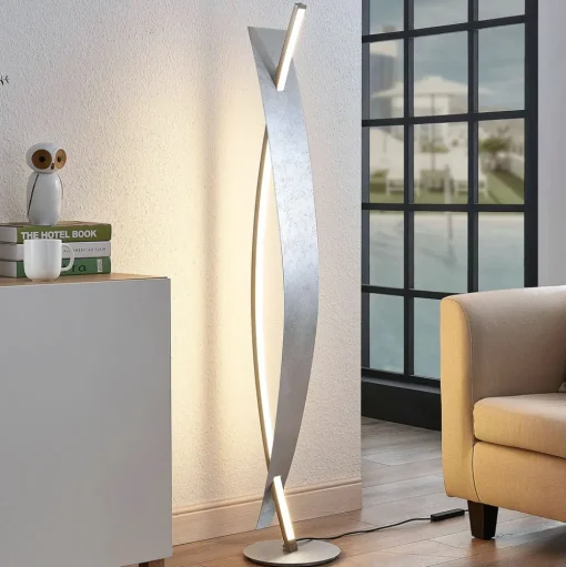 LED vloerlamp Marija, zilver, dimbaar, 140 cm
