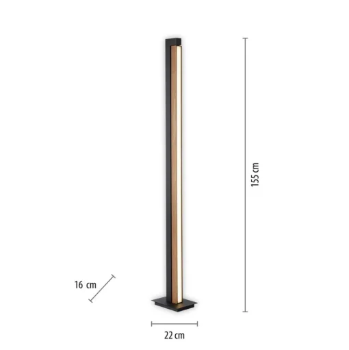 LED vloerlamp PURE Lines, zwart, hout, afstandsbediening, 140 cm