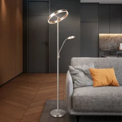 LED vloerlamp Willis, nikkel, hoogte 180 cm, metaal CCT dimmer