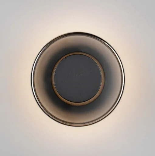 LED wandlamp Celeste, zwart/chroom, Ø 22 cm glas dimbaar