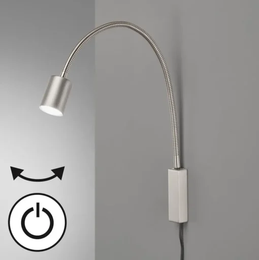 LED wandlamp Justi, nikkelkleurig, hoogte 52 cm, metaal