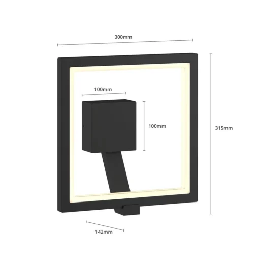 LED wandlamp Lucande Square, antraciet, metaal, IP65