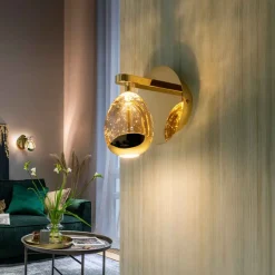 LED wandlamp Rocio, metaal, glas, 1-lamp, goud