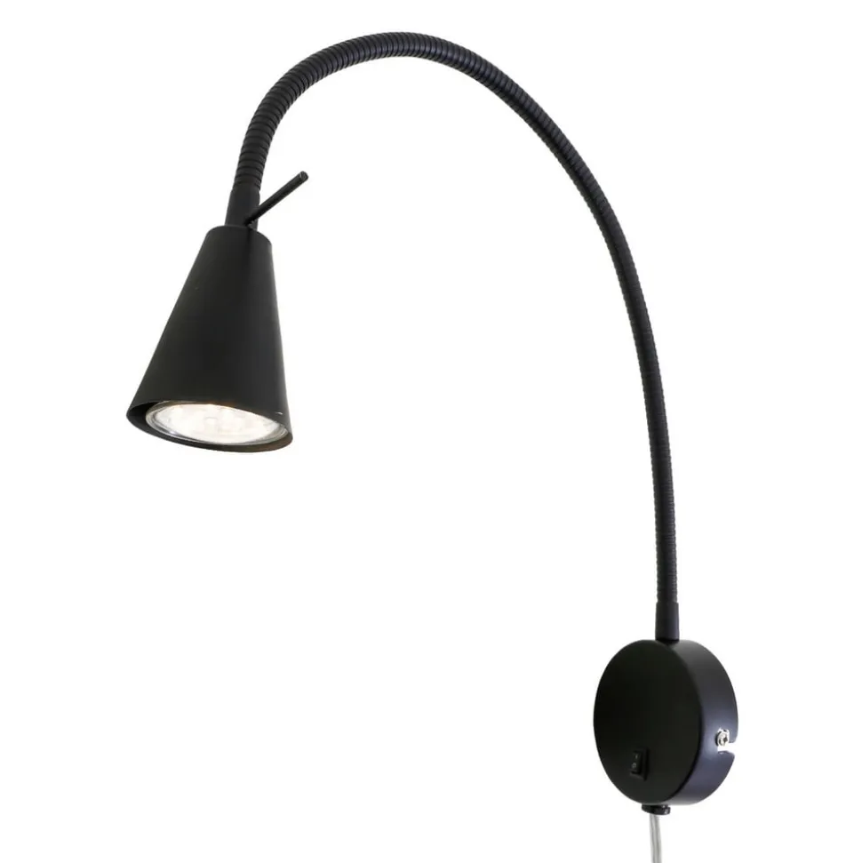 LED wandlamp Tusa, zwart, metaal, 45 cm, flexibele arm