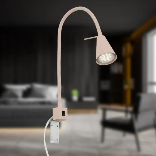 LED wandlamp Tuso, beige, montage op bed, metaal, flexibele arm