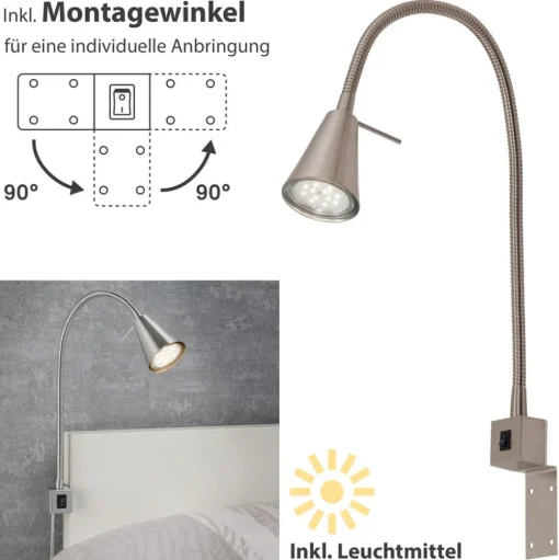 LED wandlamp Tuso, nikkel, bedmontage, metaal