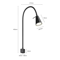 LED wandlamp Tuso, zwart, montage op bed, metaal