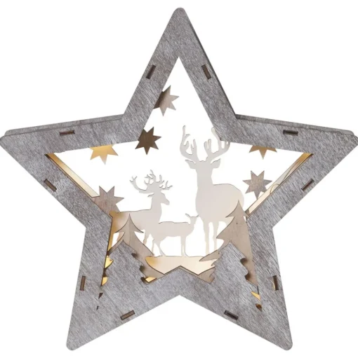 LED-decoratie ster Fauna van hout, hoogte 24 cm