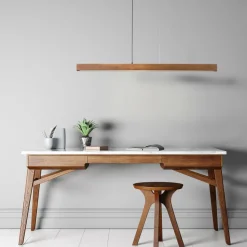 LED-hanglamp van hout Teo, walnoot, 126 cm, touchdimmer
