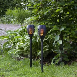 LED-solar-grondspies lamp Flame, 2 per set