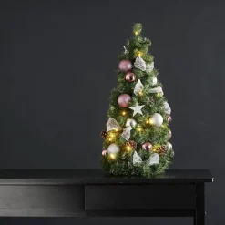 LED-sparrenkegel Noel + zilver-/roze decoratie