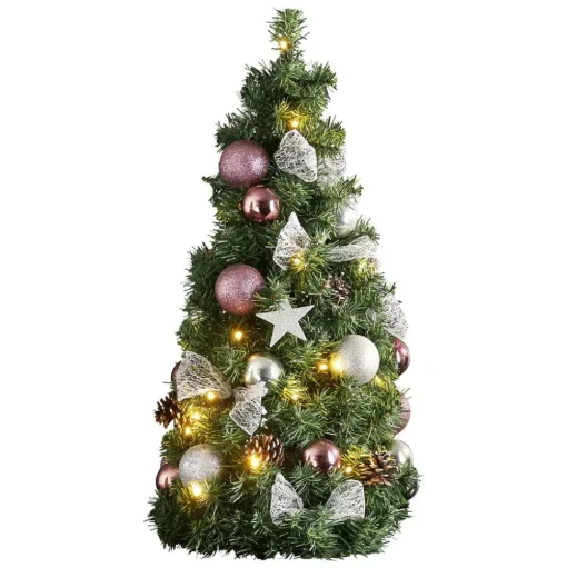 LED-sparrenkegel Noel + zilver-/roze decoratie