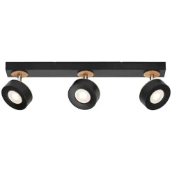 LEDVANCE LED plafondspot Pluto, staal, hout, 3-lamps, zwart
