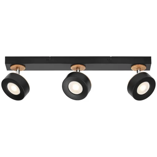LEDVANCE LED plafondspot Pluto, staal, hout, 3-lamps, zwart