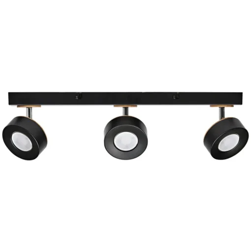 LEDVANCE LED plafondspot Pluto, staal, hout, 3-lamps, zwart