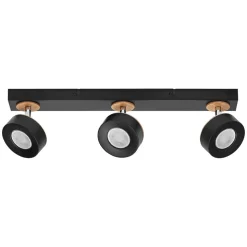 LEDVANCE LED plafondspot Pluto, staal, hout, 3-lamps, zwart