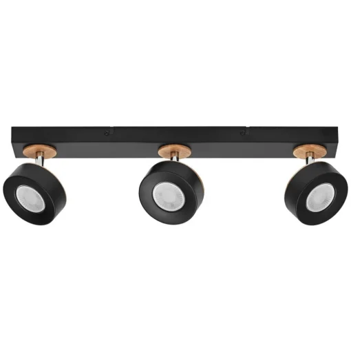 LEDVANCE LED plafondspot Pluto, staal, hout, 3-lamps, zwart