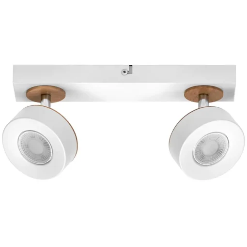 LEDVANCE LED plafondspot Pluto, staal, hout, 2-lamps, wit