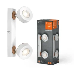 LEDVANCE LED plafondspot Pluto, staal, hout, 2-lamps, wit