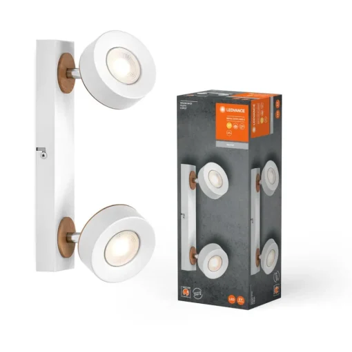 LEDVANCE LED plafondspot Pluto, staal, hout, 2-lamps, wit