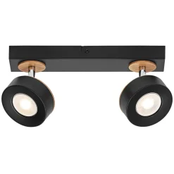 LEDVANCE LED plafondspot Pluto, staal, hout, 2-lamps, zwart