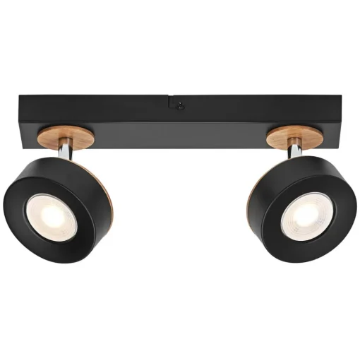 LEDVANCE LED plafondspot Pluto, staal, hout, 2-lamps, zwart