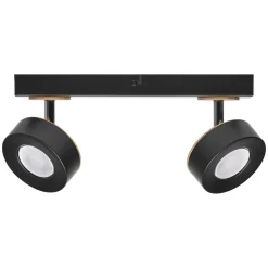 LEDVANCE LED plafondspot Pluto, staal, hout, 2-lamps, zwart