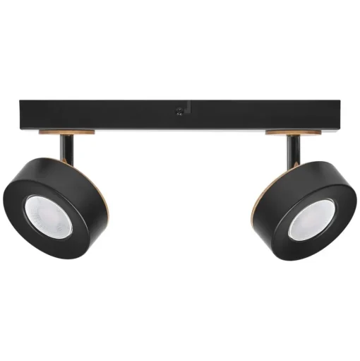 LEDVANCE LED plafondspot Pluto, staal, hout, 2-lamps, zwart