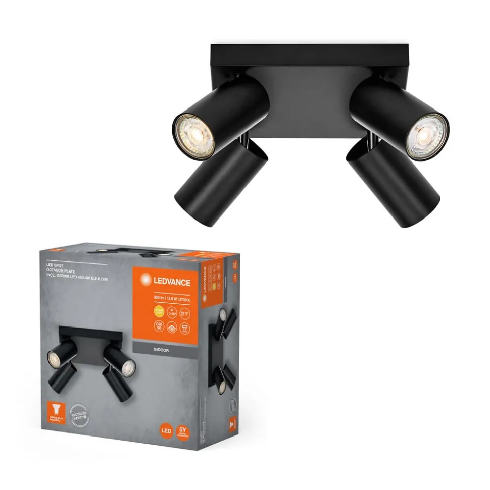 LEDVANCE LED spot Octagon dimbaar, 4-lamps vierkant zwart