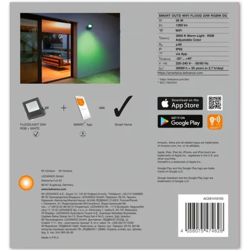LEDVANCE SMART+ WiFi Floodlight, RGBW, grijs, 20W
